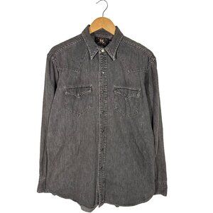 Ralph Lauren Double RL Washed Gray Pearl Snap Western Shirt Size Medium